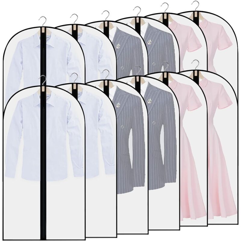 12pcs Housses de Vêtements, Transparents Housse Vetements à Suspendre avce Zip, Housse Costume, Protection des Vêtements pour Manteau, Robes,