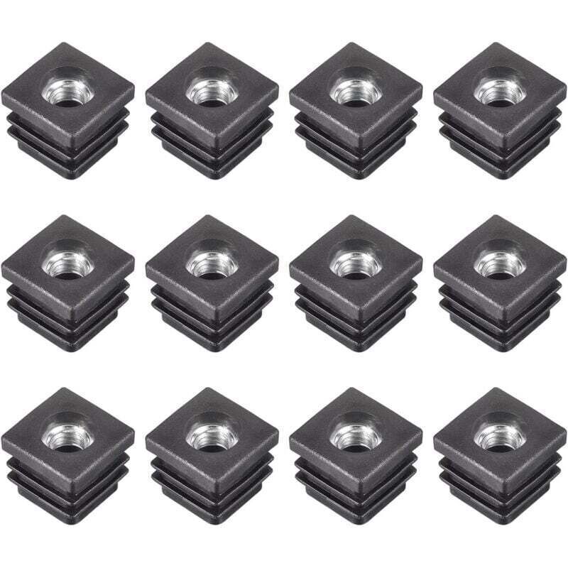 12Pcs Inserts pour Carré Tubes avec M8 Fil, for 0.79"x0.79" OD Carré Tube, Carré Noir Plastique Bouchon Roulette Insert Chaise Embouts Meuble Pieds