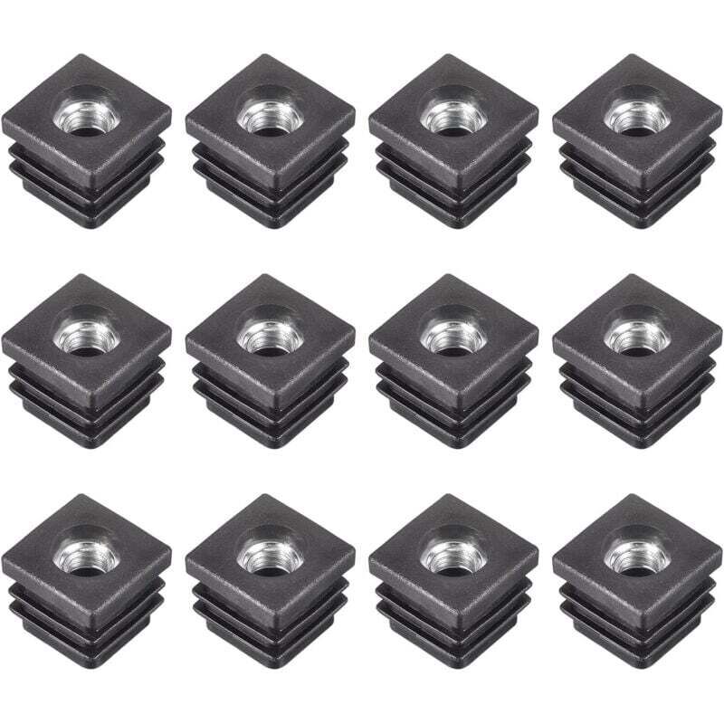 12Pcs Inserts pour Carré Tubes avec M8 Fil, for 0.79"x0.79" OD Carré Tube, Carré Noir Plastique Bouchon Roulette Insert Chaise Embouts Meuble Pieds