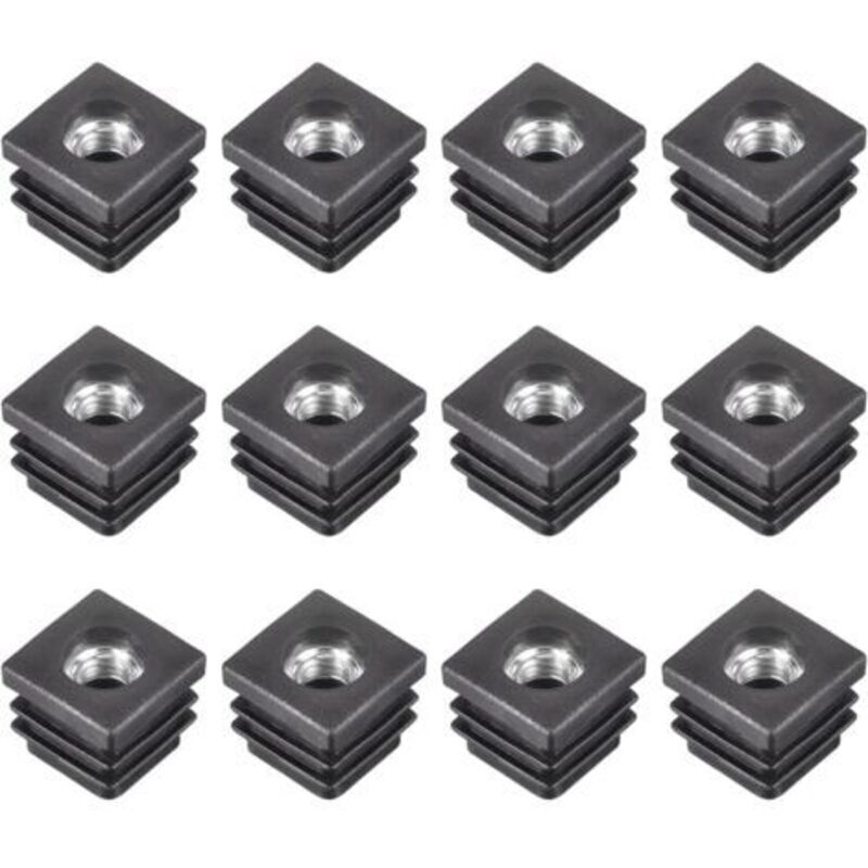 12Pcs Inserts pour Carré Tubes avec M8 Fil, for 0.79"x0.79" OD Carré Tube, Carré Noir Plastique Bouchon Roulette Insert Chaise Embouts Meuble Pieds