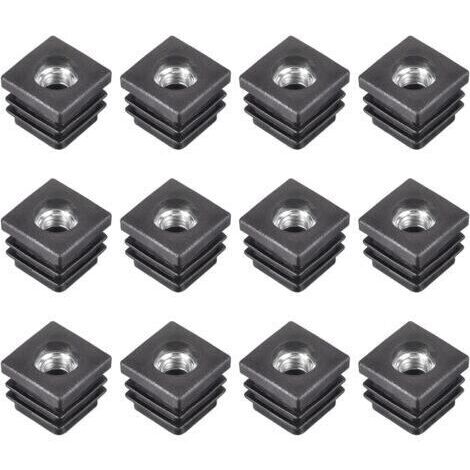12Pcs Inserts pour Carré Tubes avec M8 Fil, for 0.79"x0.79" OD Carré Tube, Carré Noir Plastique Bouchon Roulette Insert Chaise Embouts Meuble Pieds
