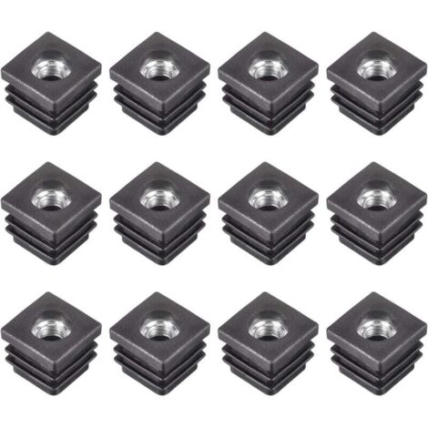 12Pcs Inserts pour Carré Tubes avec M8 Fil, for 0.79"x0.79" OD Carré Tube, Carré Noir Plastique Bouchon Roulette Insert Chaise Embouts Meuble Pieds