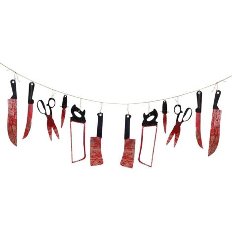 12pcs kit de guirlande sanglante scintillante-décoration de fête d'halloween bannière de goutte de sang pur rouge dégoulinant bannière sanglante d'halloween,