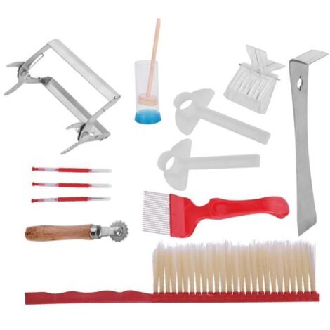 12pcs Kit d\'outils d\'apiculture outil d\'abeille brosse d\'extraction en acier inoxydable-TIP