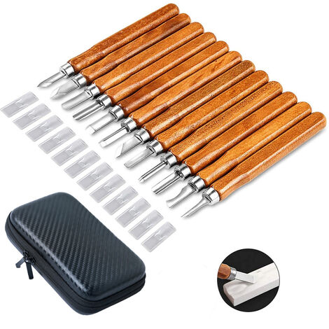 12Pcs Kit d'outils de sculpture sur bois - Ciseaux de sculpture professionnels Poignée de couteau Sculpture Sculptures Expert Carpenter Débutants avec housses de protection Cisea