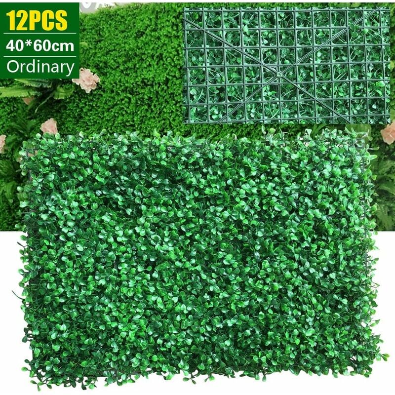 Senderpick - 12 pièces Mur végétal artificiel protégé contre les uv, couverture artificielle pour haies, pelouse, gazon, vert, panneau mural, 40 x 60