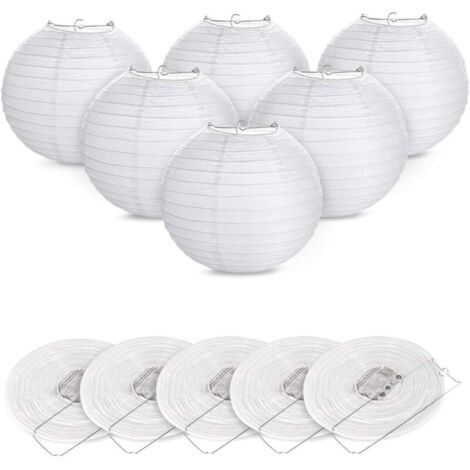 12pcs Lanterne en papier abat-jour Lampion en forme de boule blanche forme de balle pour hocht Temps Église Garden Party Décoration（Blanc）