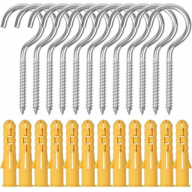 12pcs Large Screw Eye Hook, M6 X 90mm Stainless Steel Screw Hooks, Ceiling Screw Hooks with Extension Tubes for Hanging Baskets, Cups, Wall, Garden