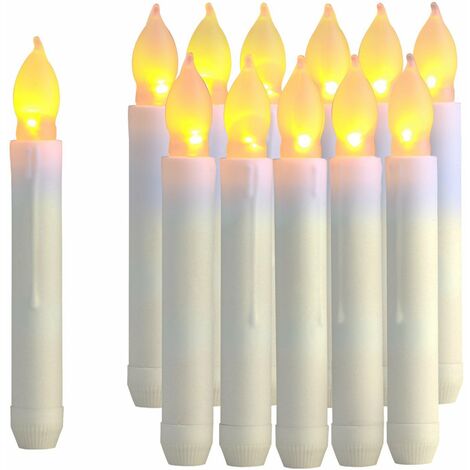 12pcs LED Taple Bougies de bougie, bougies de fenêtre à batterie sans flamme pour des cadeaux de fête d'anniversaire de mariage de Noël, jaune, dia 0.79 "6.5"