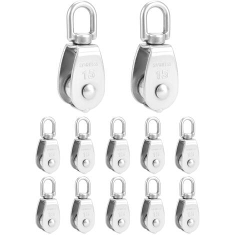 12PCS M15 Poulie de Levage - Acier Inoxydable 304 - Pivotant à 360°- pour Câble Diamètre 6mm - Charge 35kg