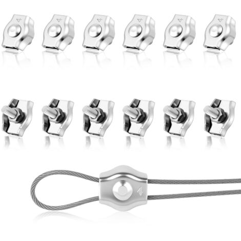 12PCS M2 Clips Serre Cable, Serre-Câbles en Acier Inoxydable M2 Pince, Pince Câble Métallique, pour Fixe 2mm Câble Métalliques, Cordes à Linge, Voiles de Soleil