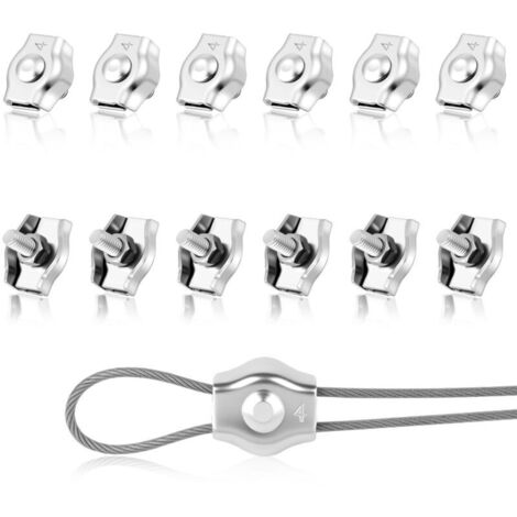 12PCS M2 Clips Serre Cable, Serre-Câbles en Acier Inoxydable M2 Pince, Pince Câble Métallique, pour Fixe 2mm Câble Métalliques, Cordes à Linge, Voiles de Soleil
