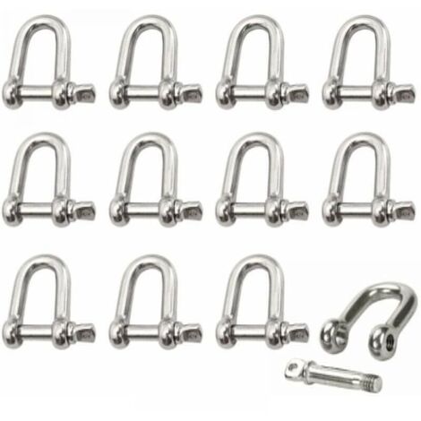 12pcs M4 stainless steel shackle, stainless steel lifting shackle chain, D-ring shackle pin, screw buckle, straight shackle, link chain lock, YMYNY