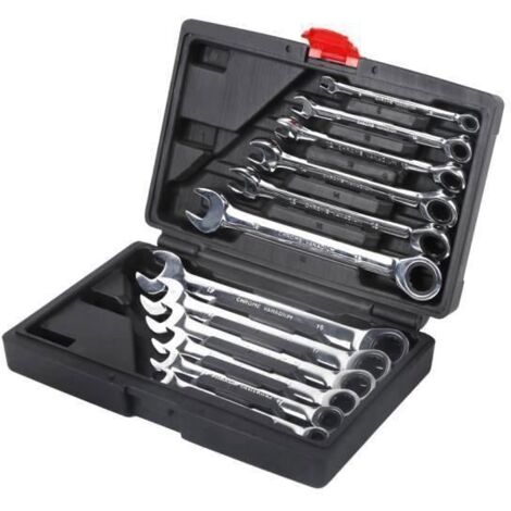 12PCS Malette Jeu Combiné Clé Mixtes a Cliquet 8-19mm Métrique Dent Clé Plate - Molette Réversible Mixtes Outil