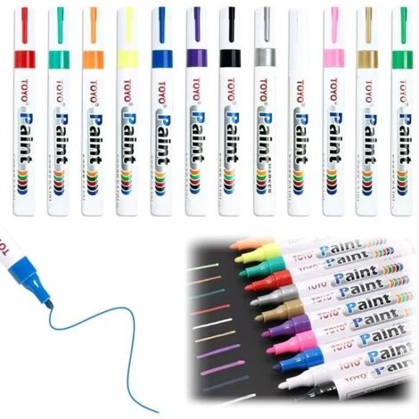 12pcs Marqueur Peinture Acrylique, Acrylic Paint Marker pour Pierre, Céramique, Verre Bois Toile Stylos à Peinture Pointe Fine 2mm