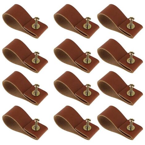 12pcs Marron Poignes En Cuir Pour Meubles, Poignee Meuble, Poignee De Porte Pour Armoire Bouton Placard Garde-robe, Anti-collision, Poigne De Port