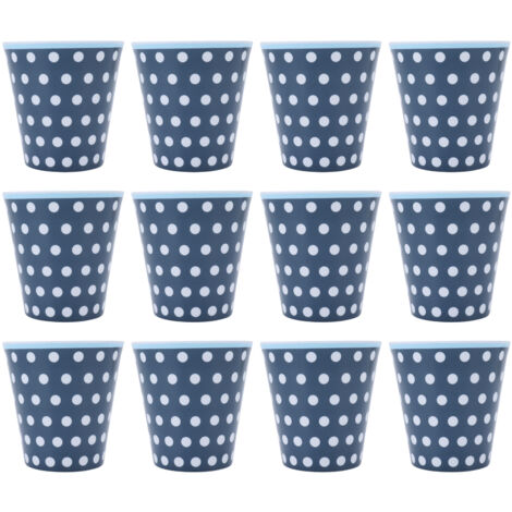 12Pcs Milk Cup AntiScalding Melamine BlueDots Pattern Drinkware Kit for Home Restaurant