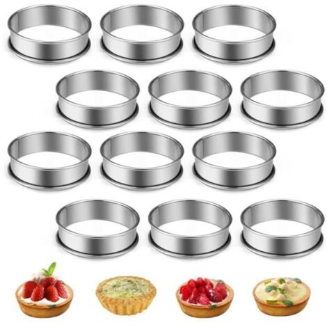 12pcs Moule à Gâteau Mousse Anneau à Tarte Anneaux à Dessert Anneaux de Cuisson en Acier Inoxydable Anneau à Gâteau Moule à