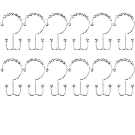 12Pcs Multi Purpose 8 Beads Double Glide Hanging Hook Bathroom Shower Curtain Hooks Rings(Silver )