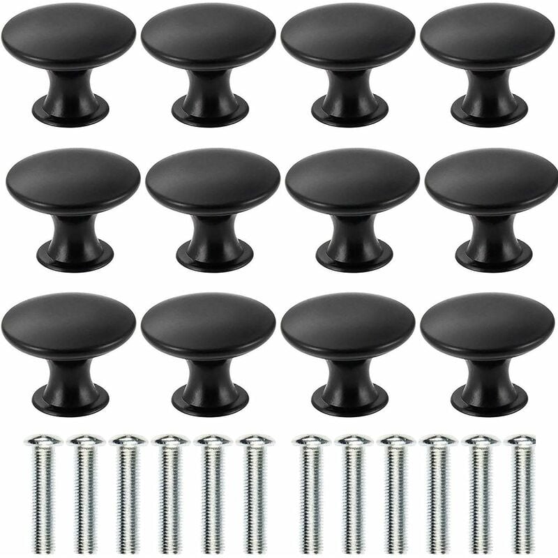 12PCS Noir Tiroir de Porte Poignée, 30mm Bouton de Meubles, Unique Trou Rond Boutons de Tiroir, Boutons de Porte, Poignées de Meuble pour Placard