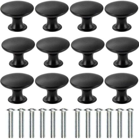 12PCS Noir Tiroir de Porte Poignée, 30mm Bouton de Meubles, Unique Trou Rond Boutons de Tiroir, Boutons de Porte, Poignées de Meuble pour Placard Armoire Cuisine, chambre d'enfant