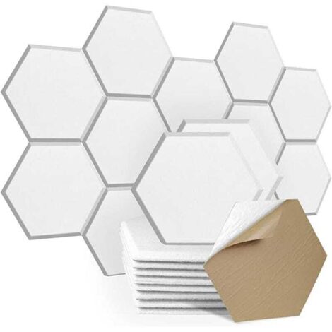12pcs Panneaux acoustiques auto-adhésifs, mousse acoustique haute densité, panneaux insonorisants hexagonaux, isolation acoustique, blanc