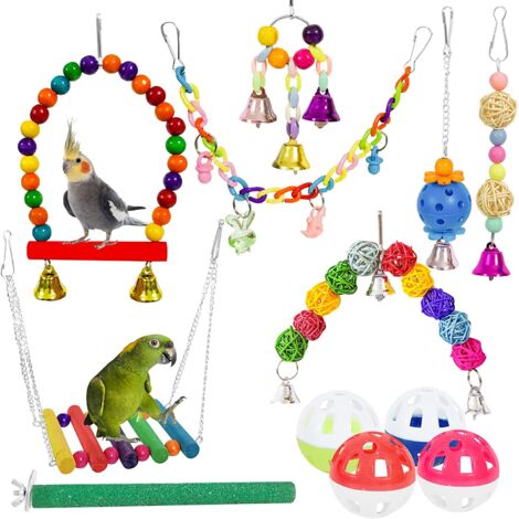 12Pcs Parrot Toy Bird Chew Toy Swing Set, Colorful Bird Toy Swing, Bridge Ladder, Hanging Bell Toy, Bird Chew Toy