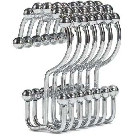 12pcs Patère de salle de bain Anneaux de crochets de rideau de douche , crochets de douche à double glissement en métal résistant à la rouille compatibles