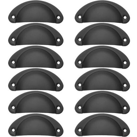 12Pcs Poignée de Coquille Vintage pour Tiroir Armoire Meuble Cuisine, Fer Incurvé Poignée de Tiroir Coquille 8.2 x 3.5 cm, Poignée de Meuble Vintage avec Vis - Noir