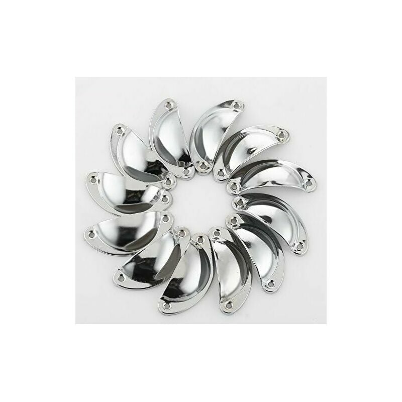 12pcs poignées en forme de coquille en fer avec poignée en demi-cercle avec vis 14 x 3 cm, argent
