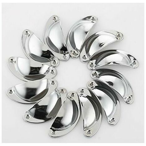 12pcs poignées en forme de coquille en fer avec poignée en demi-cercle avec vis 14 x 3 cm, argent