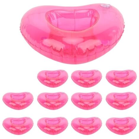 12pcs Porte-gobelet Gonflable Réutilisable Forme de Coeur Flotteur Porte-gobelet de Piscine Été