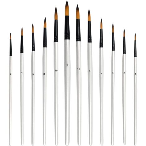 12pcs Professional Round Acrylic Paint Brushes, Nylon Artist Brushes for Beginner Artist Kids, Oil Paint Brush for Watercolor, Gouache Painting, Wooden Handles, White