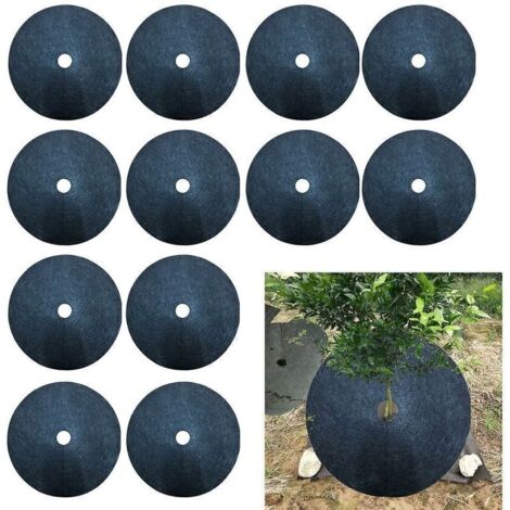 12pcs Protection Mat Covering Ring For Tree Plant Black Made Of Nonwovens Material Weeding Cloth 16.53in
