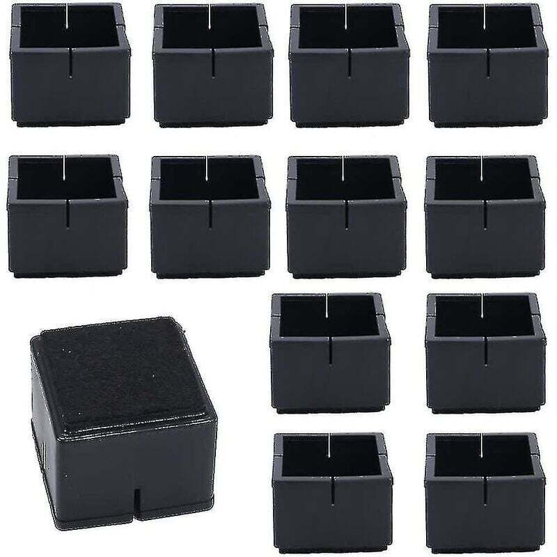 12Pcs Protege Pied de Chaise Carré 42-48mm Protège Jambes Table et Chaise PVC Capuchons Carrés avec Feutre Protege Pied de Chaise Carre Noir pour