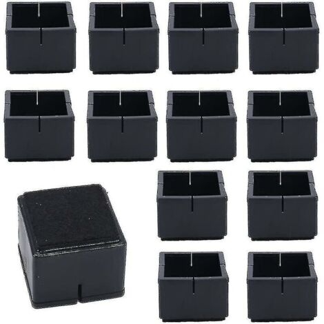 12Pcs Protege Pied de Chaise Carré 42-48mm Protège Jambes Table et Chaise PVC Capuchons Carrés avec Feutre Protege Pied de Chaise Carre Noir pour Jambes de Chaise Jambes de Table Jambes de Sofa