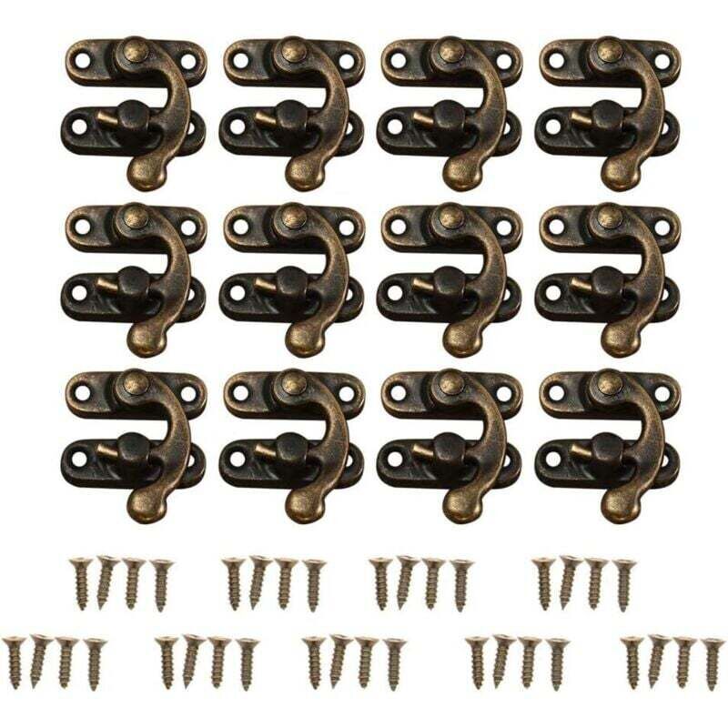 12pcs rétro design décoratifs cabinet boîte à bijoux cales verrou Vintage Cadenas Loquet Crochet cornes Bronze antique Cadenas Moraillon Boîte à