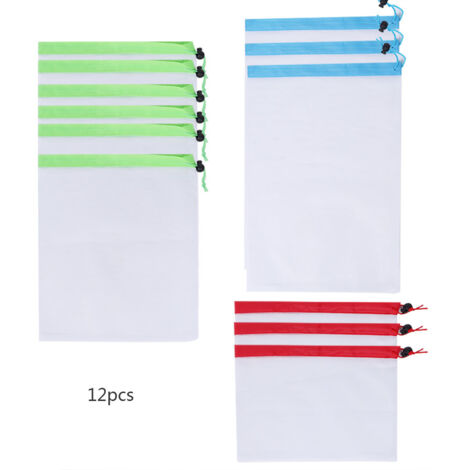 12PCS Reusable Produce Bags Eco Friendly Polyester Mesh Vegetable Fruit Toys Storage