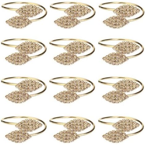 12Pcs Rond de Serviette de Table Faux Diamant Mariage Métal Or