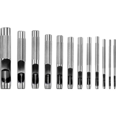 12pcs Round Steel Hollow Hole Punch Set Leather Hollow Hole Punch for Leather Watch Strap Canvas Eyelet (1/2/3/4/5/6/7/8/9/10/12/15mm)