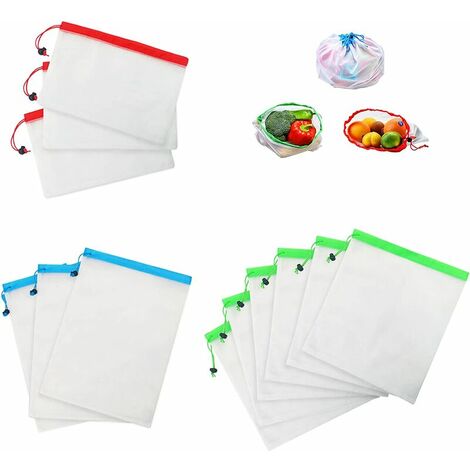 (12pcs) Sacs à légumes 3 tailles différentes Sacs à fruits et légumes réutilisables Sacs à fruits et légumes réutilisables biologiques