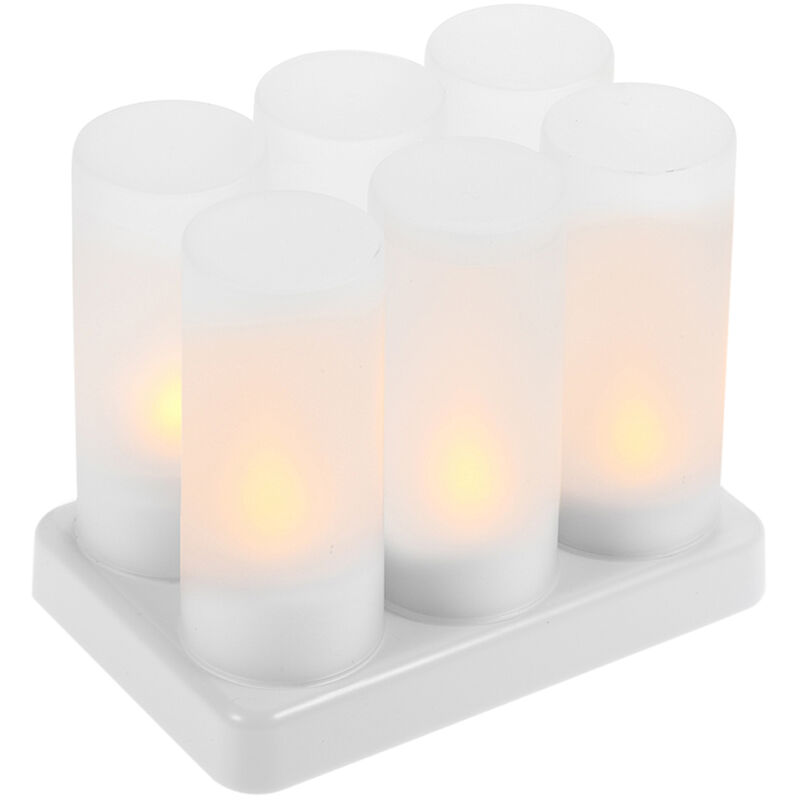 

6pcs / set, recargable LED que parpadean las luces de velas sin llama Tealight velas con heladas Copas base de carga, la luz ambar, AC100-240V