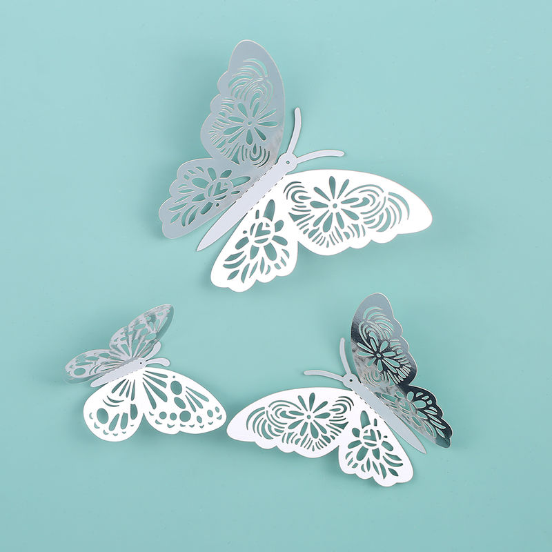 

12pcs / set, mariposa 3D Vivid pared pegatinas, etiquetas engomadas DIY extraible Mural Art Decals Decoracion, Plata