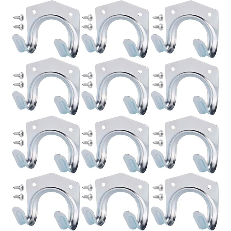 Fei Yu - 12Pcs Support d'Outil pour Crochet de Cabane, Crochet de Garage Support d'outil Métal, Rangement Mural à Double Crochet, Crochet Robuste