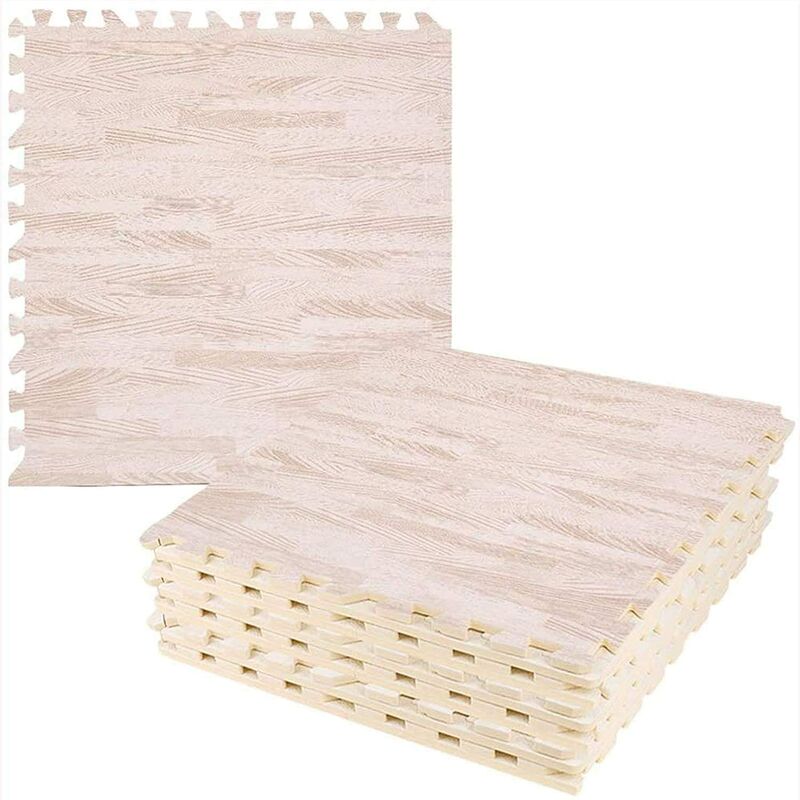 Tapis en Mousse eva Emboîtables - 240 x 180cm - Effet Bois Doux pour Salon Chambre Salle de Gym - E1.2cm Beige 12Pcs