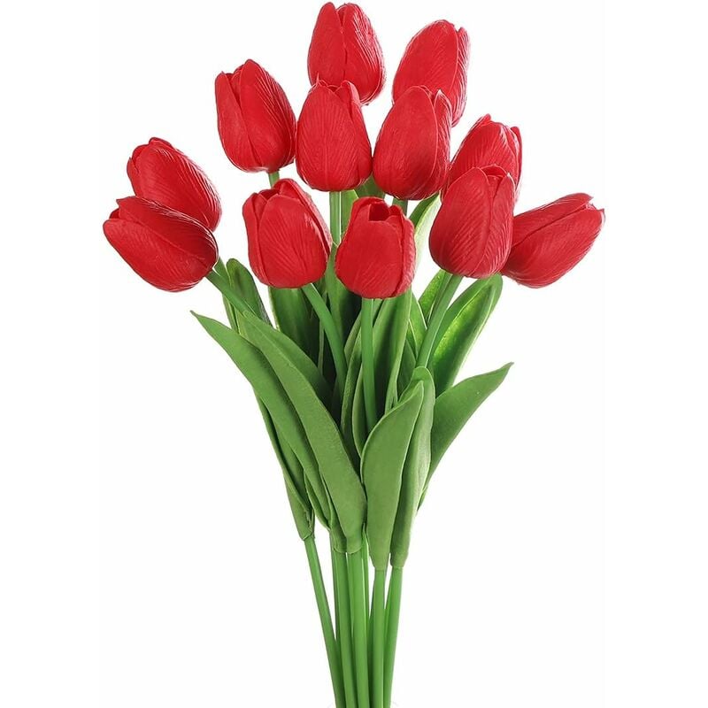 12pcs Tulipes artificis en Latex Bouquet Fleurs Artificis Toucher réel Bouquets à Faire soi-même, fête de Table de Mariage, Décoration Bureau,