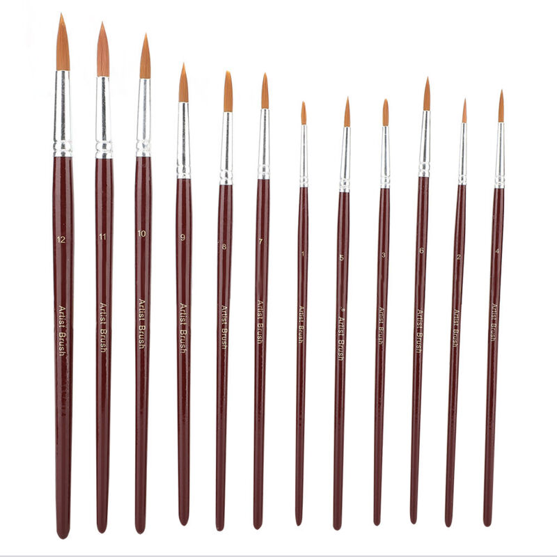 Image of 12pcs Wein Red Nylon Haare Zeichnung Pinselkunst Malerei Set -Werkzeug (Runde)