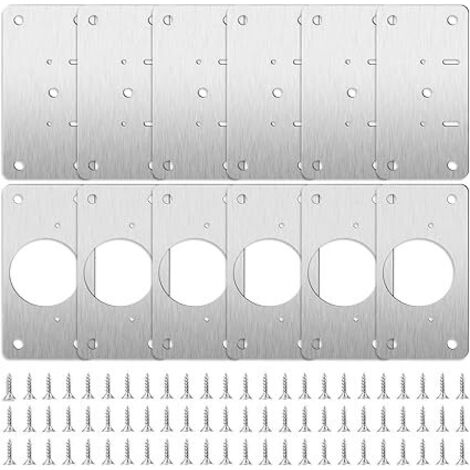 12Pièces Plaque Reparation Supports de Fixation Plats, Kit Reparatio Charniere, Porte D'armoire avec Trou, Acier Inoxydable avec 48 Vis,Hinge Repair,Cuisine Charnières Placard pour Meubles,étagères