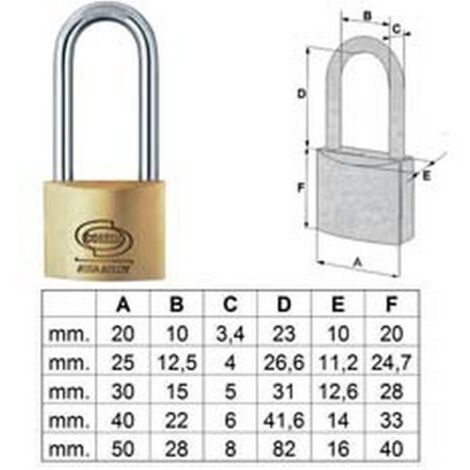 12PZ LUCCHETTO OTTONE ARCO LUNGO PRIUM CIFRATURA UNICA KA PL112 mm40