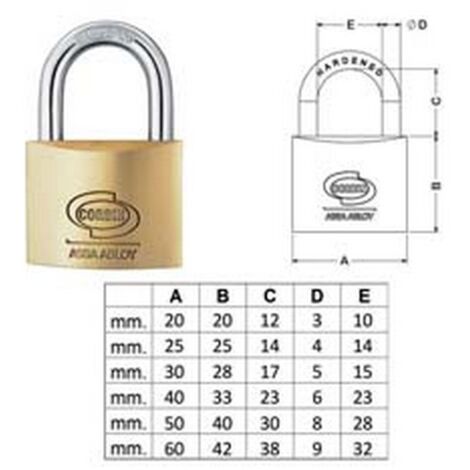 12PZ LUCCHETTO OTTONE ARCO NORMALE PRIUM CIFRATURA UNICA KA PL110 mm20